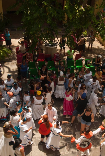 Students dance with the performers of PsicoBallet in Havana after the performance. (Photo by Britt Basel)